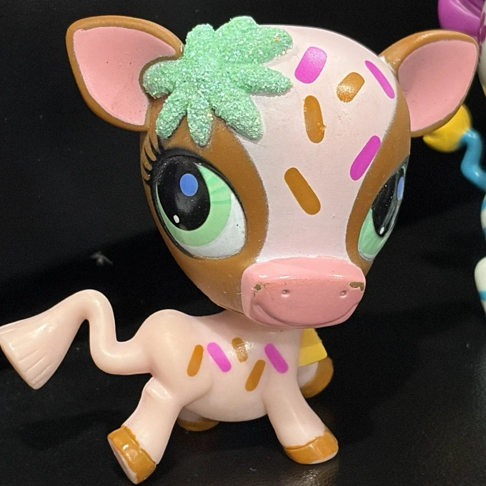 LPS Littlest Pet Shop Lot 4 Exotic Animals Zebra Cow Lion Giraffe Glitter